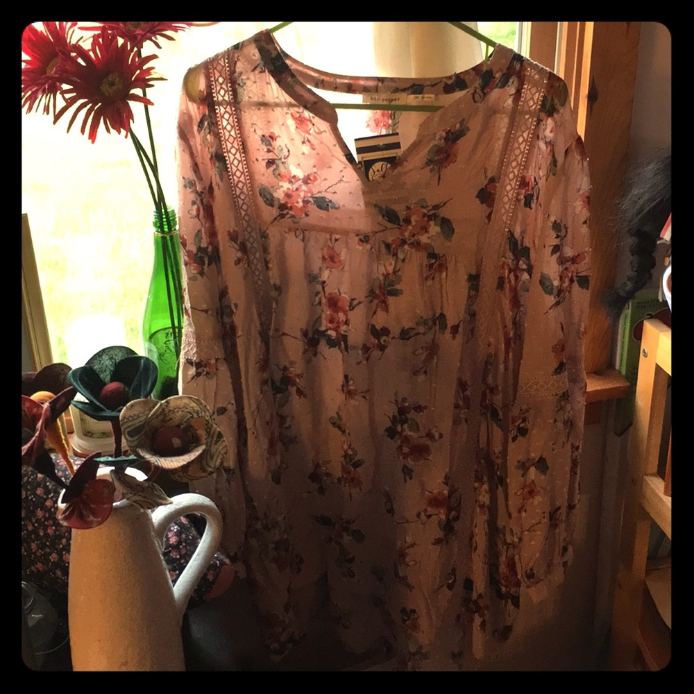 Pink Floral Peasant Style Tunic